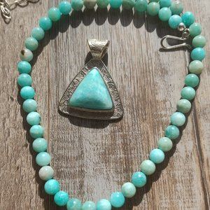 Jay King, DTR mine finds Amazonite necklace and pendant set 925 Sterling Silver